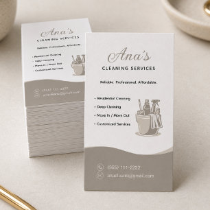 Tarjeta De Visita Servicios de Limpieza de Casas Beige Neutro