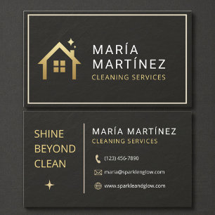 Tarjeta De Visita Servicios de Limpieza de Casas Black and Gold Piza