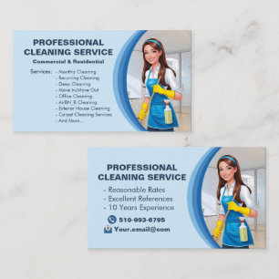 Tarjeta De Visita Servicios de limpieza de casas Blue Maid Janitoria