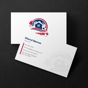 Tarjeta De Visita Servicios de Limpieza de Casas Blue & Red Housekee