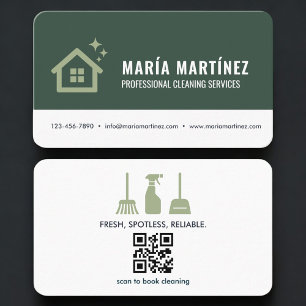 Tarjeta De Visita Servicios de limpieza de casas código QR verde