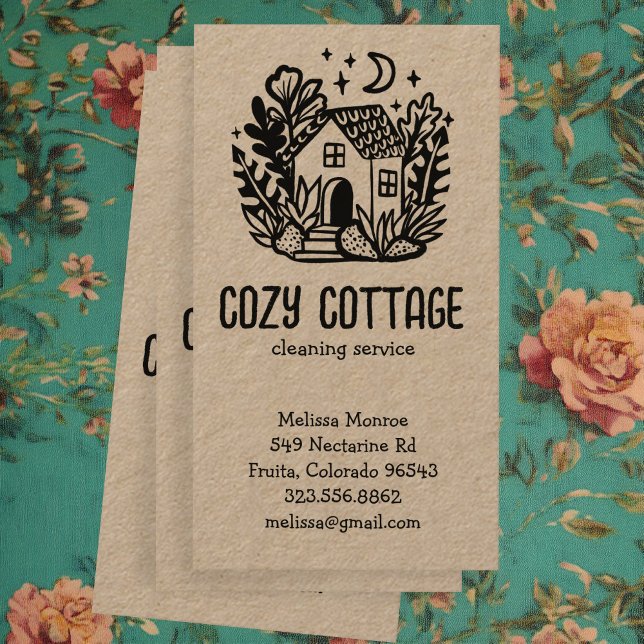Tarjeta De Visita Servicios de limpieza de casas Cuidada Kraft (House Cleaning Services Cute Home Hand Drawn Kraft Business Card
)