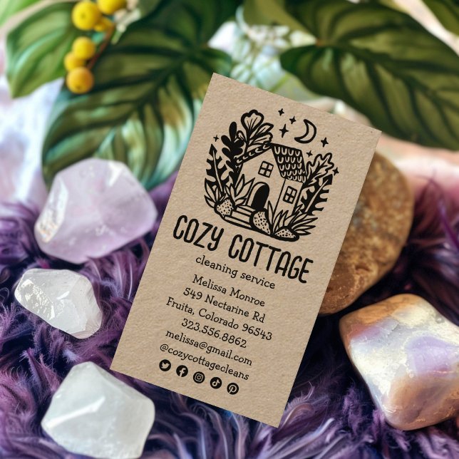 Tarjeta De Visita Servicios de limpieza de casas Cuidan Kraft Medios (House Cleaning Services Cute Kraft Social Media Business Card
)