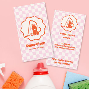 Tarjeta De Visita Servicios de limpieza de casas de criadas retro ún