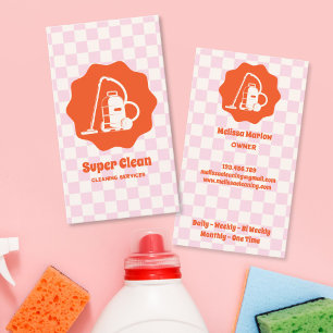 Tarjeta De Visita Servicios de limpieza de casas de criadas retro ún