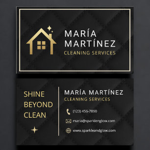 Tarjeta De Visita Servicios de Limpieza de Casas de Lujo en Oro Negr