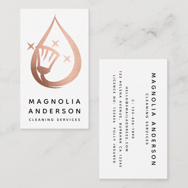 Tarjeta De Visita Servicios de limpieza de casas de Relieve metaliza (Anverso / Reverso)