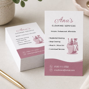 Tarjeta De Visita Servicios de Limpieza de Casas Dusty Rose