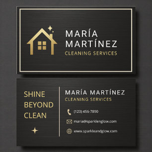 Tarjeta De Visita Servicios de limpieza de casas en negro metálico y
