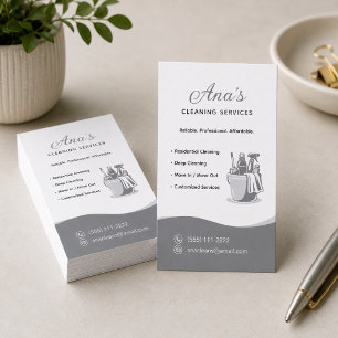 Tarjeta De Visita Servicios de Limpieza de Casas Gris