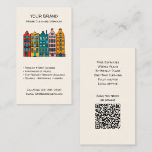 Tarjeta De Visita Servicios de limpieza de casas personalizados QR