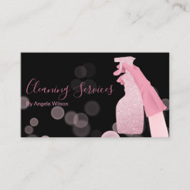 Tarjeta De Visita Servicios de limpieza de casas Purpurina negro ros