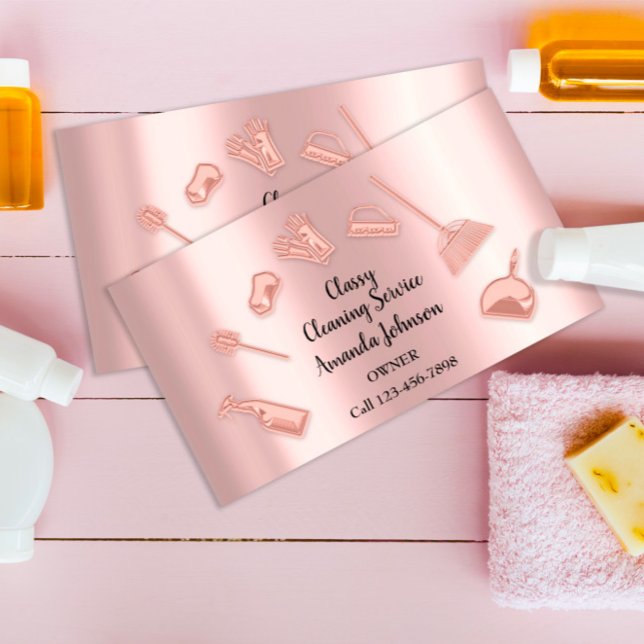 Tarjeta De Visita Servicios de limpieza de casas Rosa de oficina con (Subido por el creador)