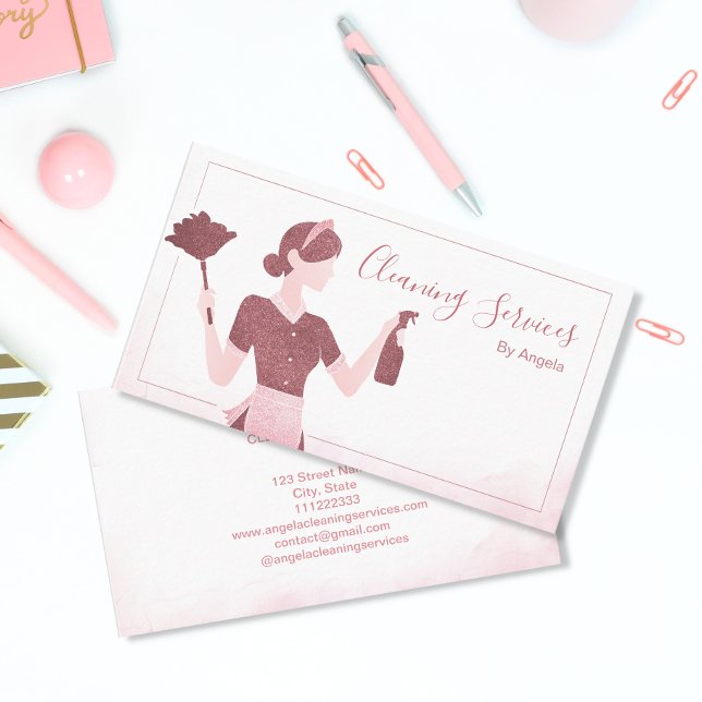 Tarjeta De Visita Servicios de limpieza de casas Rosa Purpurina de o (Subido por el creador)