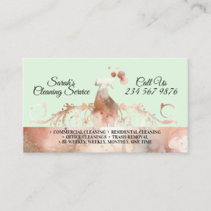 Tarjeta De Visita Servicios de limpieza de doncella elegante verde a