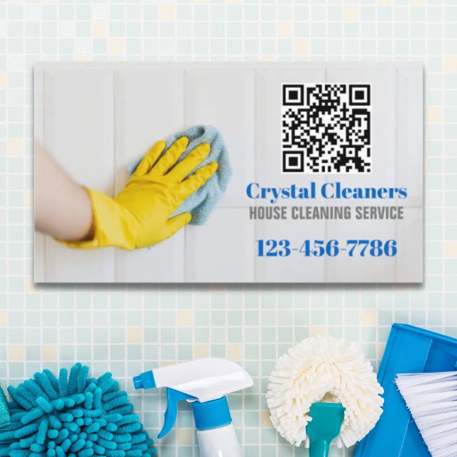 Tarjeta De Visita Servicios de limpieza de limpieza de limpieza de l (Janitorial Housekeeping Cleaning Services QR Code Business Card)