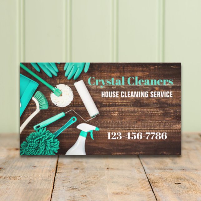 Tarjeta De Visita Servicios de limpieza de mantenimiento de la casa  (Office Janitorial Housekeeping Cleaning Services Business Card)