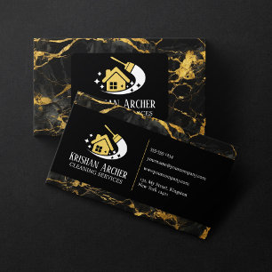 Tarjeta De Visita Servicios de limpieza de mármol negro dorado para 