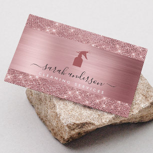 Tarjeta De Visita Servicios de limpieza de Moda dorada Rosa