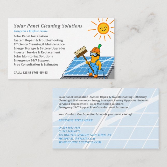 Tarjeta De Visita Servicios de Limpieza de Paneles Solares (Anverso / Reverso)