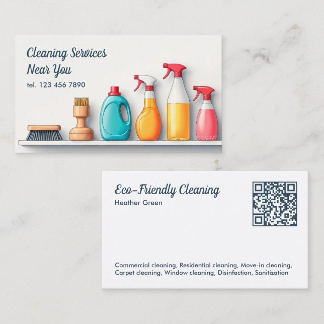Tarjeta De Visita Servicios de limpieza de QR (Anverso / Reverso)