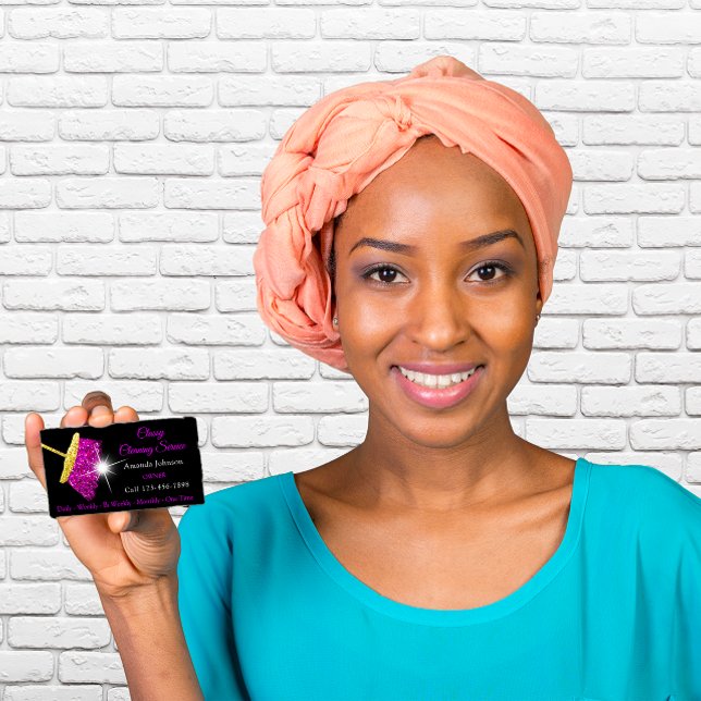 Tarjeta De Visita Servicios de limpieza de residencias de lujo rosa  (Classy Cleaning Residence Services Pink Gold Maid Business Card)