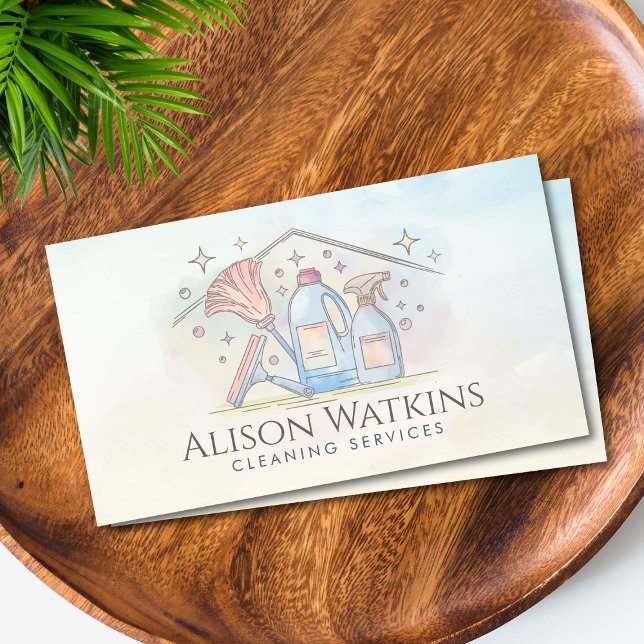 Tarjeta De Visita Servicios de limpieza - Diseño de acuarela (Subido por el creador)