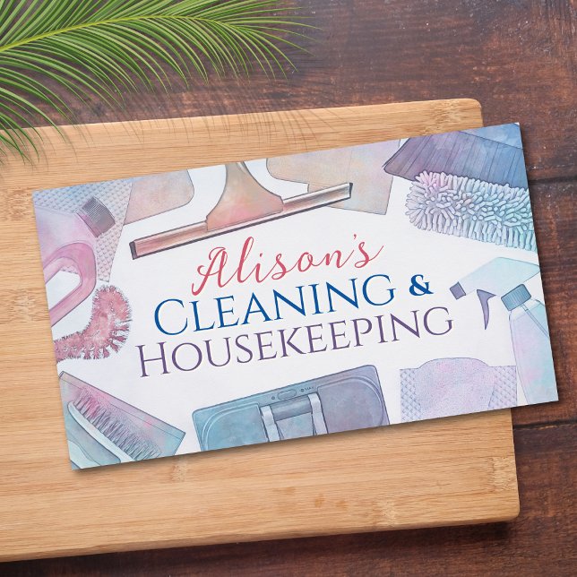 Tarjeta De Visita Servicios de limpieza - Diseño de acuarela Busine (Subido por el creador)