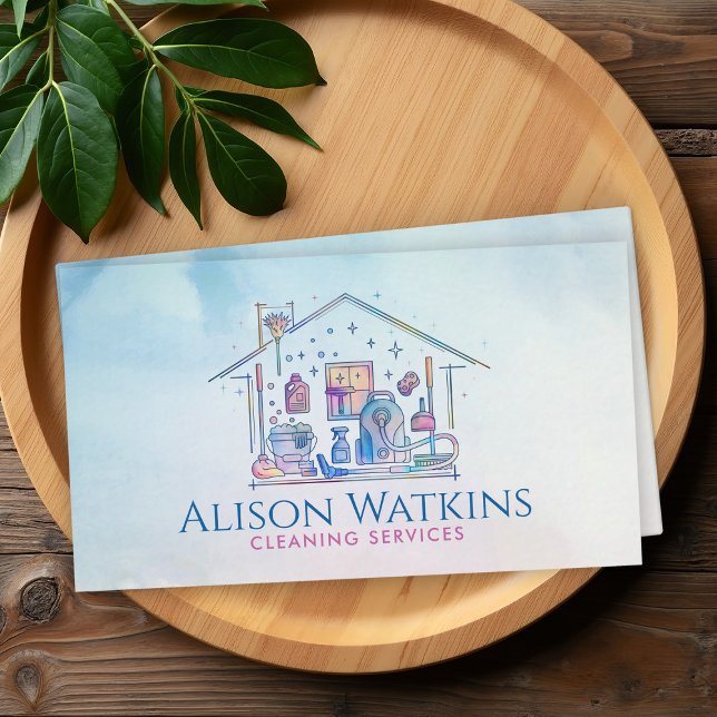 Tarjeta De Visita Servicios de limpieza - Diseño de acuarela Busine (Subido por el creador)