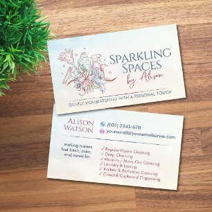Tarjeta De Visita Servicios de Limpieza - Diseño estilo acuarela Neg