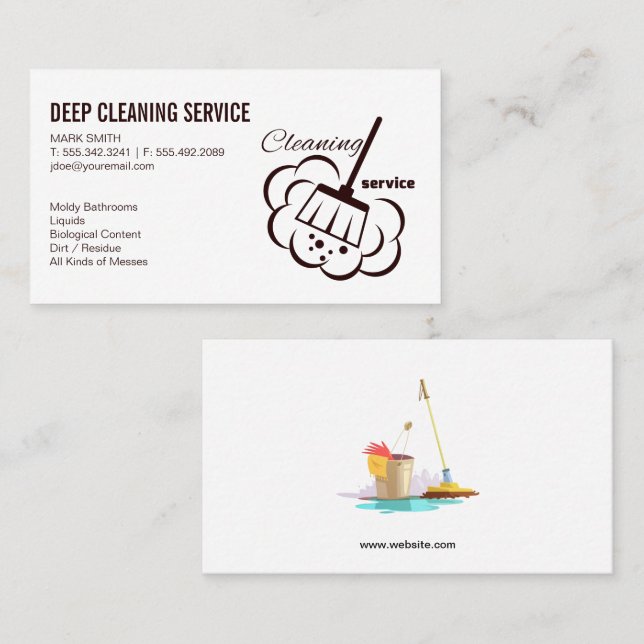 Tarjeta De Visita Servicios de limpieza | Dormitorio y mopo (Anverso / Reverso)