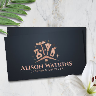 Tarjeta De Visita Servicios de Limpieza - Elegante Rosa Dorado