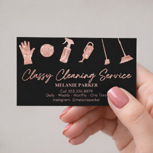 Tarjeta De Visita Servicios de limpieza elegantes con brillo de oro 