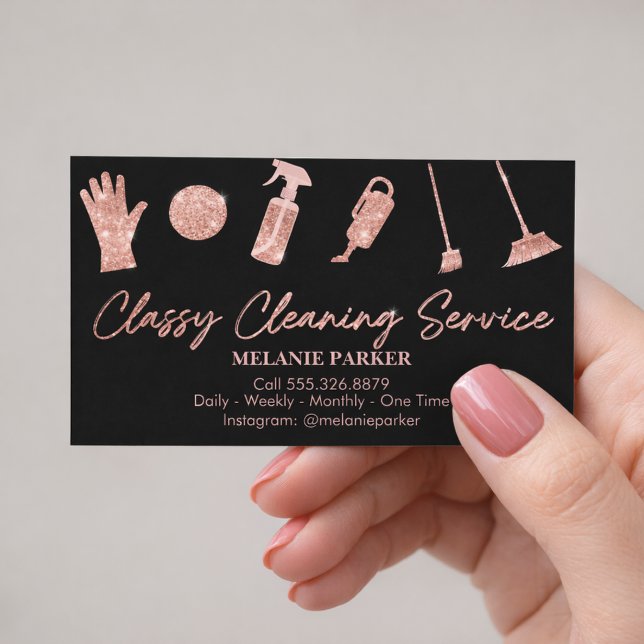 Tarjeta De Visita Servicios de limpieza elegantes con brillo de oro  (Subido por el creador)