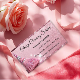 Tarjeta De Visita Servicios de limpieza elegantes con brillo rosa
