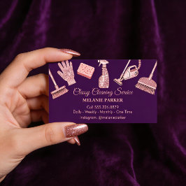 Tarjeta De Visita Servicios de limpieza elegantes con brillo rosa y
