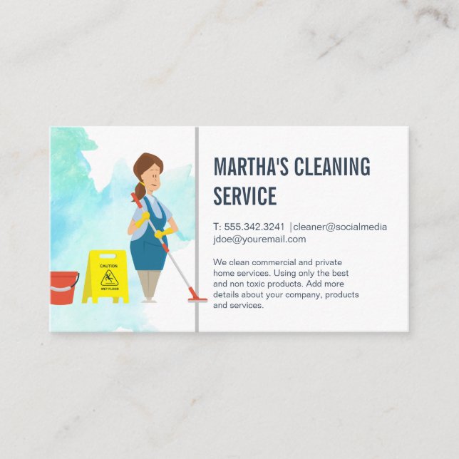 Tarjeta De Visita Servicios de limpieza | Embutidos con capucha (Anverso)