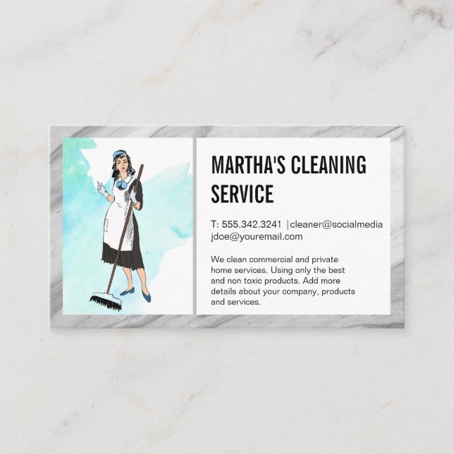 Tarjeta De Visita Servicios de limpieza | Empleada con baño (Anverso)