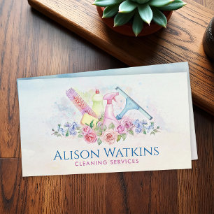 Tarjeta De Visita Servicios de limpieza - Floral acuarela