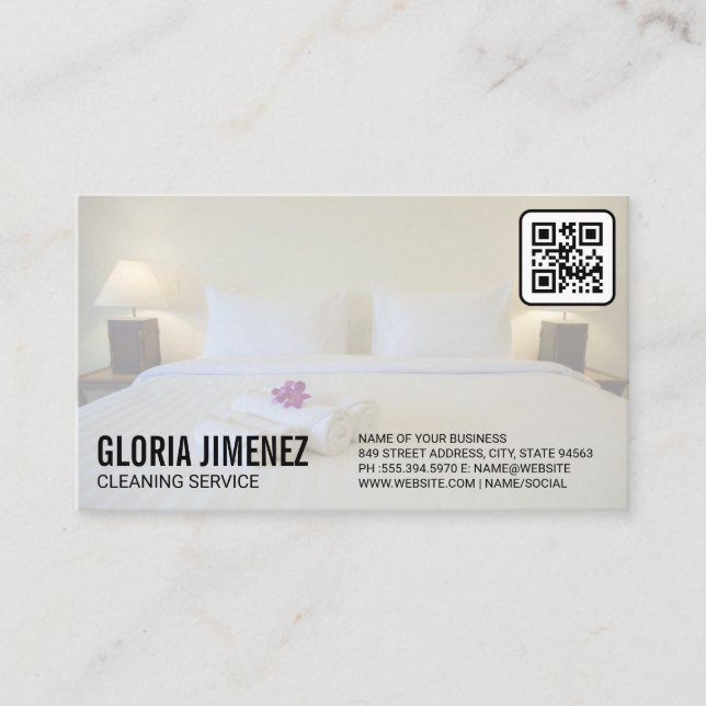 Tarjeta De Visita Servicios de limpieza | Hotel Dormitorio | Código  (Anverso)
