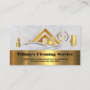 Tarjeta De Visita Servicios de limpieza   Iconos metálicos de oro ca