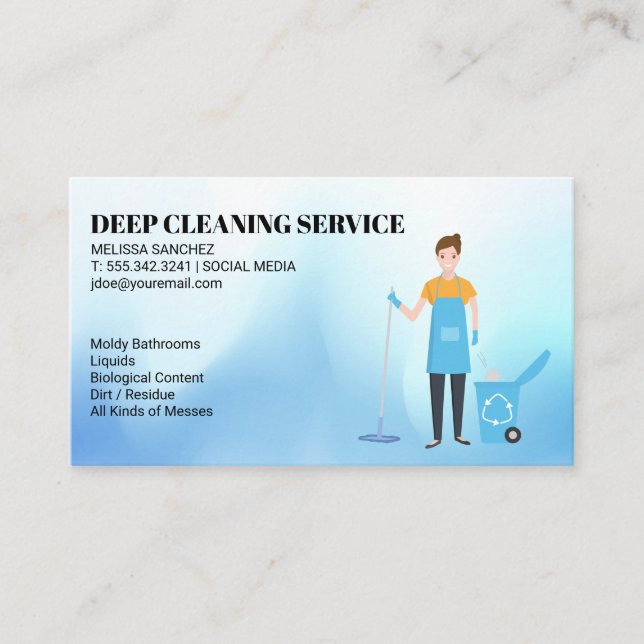 Tarjeta De Visita Servicios de limpieza | La mujer que toma la basur (Anverso)