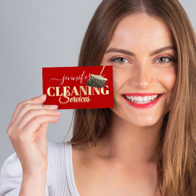 Tarjeta De Visita Servicios de limpieza lavado de oro rojo (Subido por el creador)