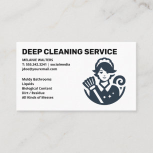 Tarjeta De Visita Servicios de Limpieza   Logo de Criada con Escoba