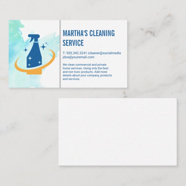 Tarjeta De Visita Servicios de limpieza | Logo de Spray (Anverso / Reverso)