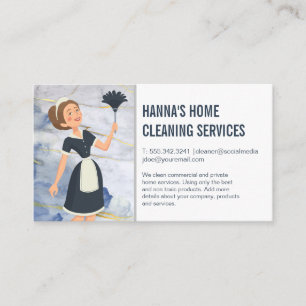 Tarjeta De Visita Servicios de limpieza   Maid con Feather Duster