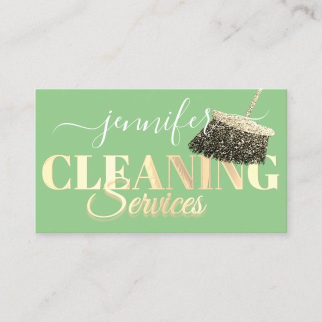 Tarjeta De Visita Servicios de limpieza Maid Golden Mint Green Logo  (Anverso)