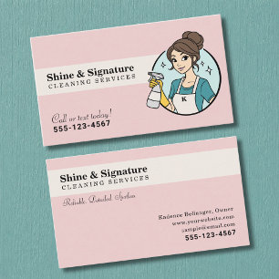 Tarjeta De Visita Servicios de limpieza Modern Pink Maid