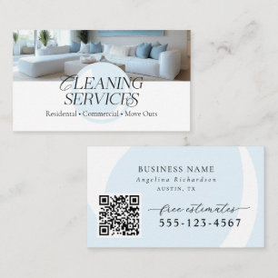 Tarjeta De Visita Servicios de limpieza modernos blancos y azules co