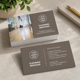 Tarjeta De Visita Servicios de Limpieza Modernos Logo Foto Marrón Cl